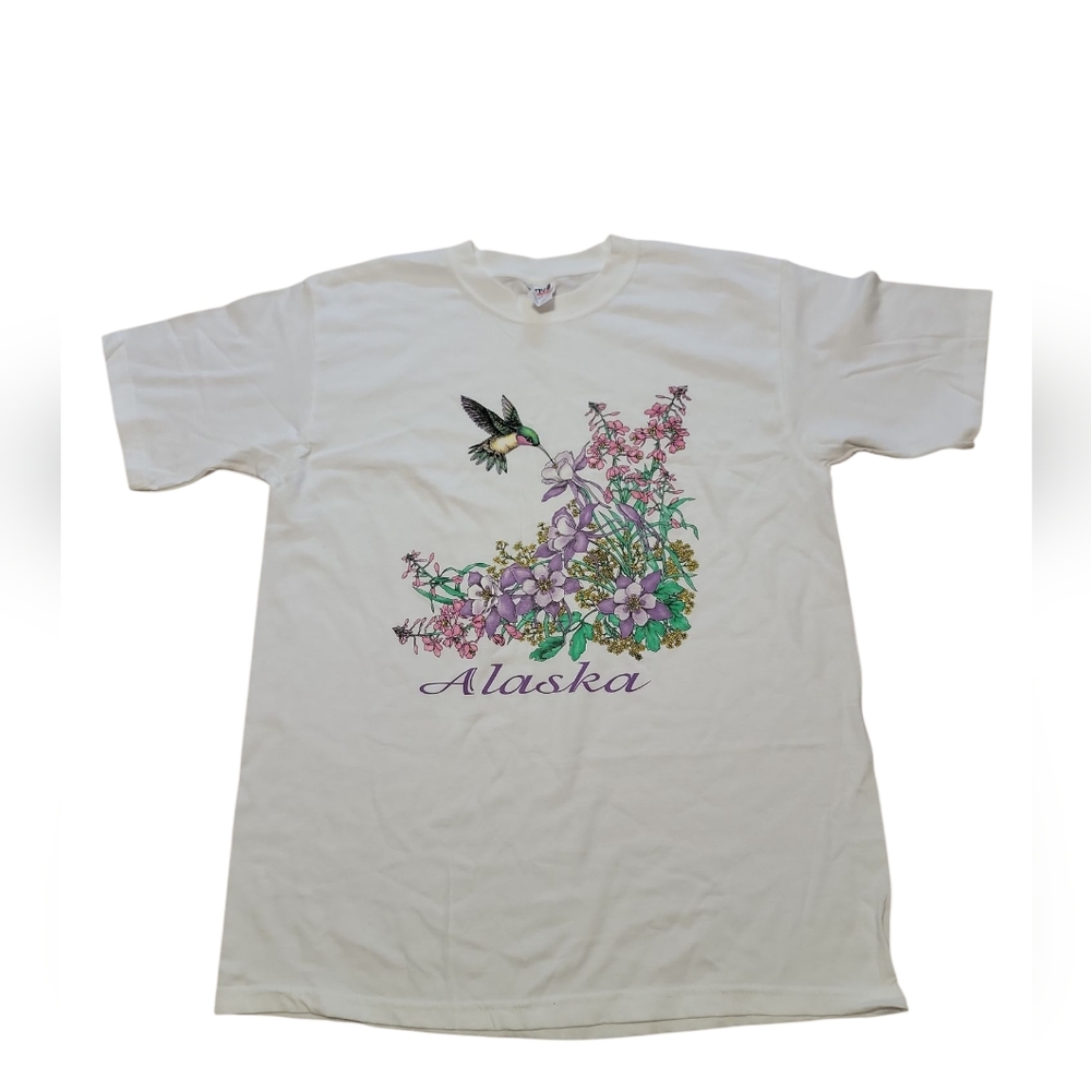 Vintage Anvil Alaska Hummingbird Tourist Vacation Womens T Shirt New Size Medium